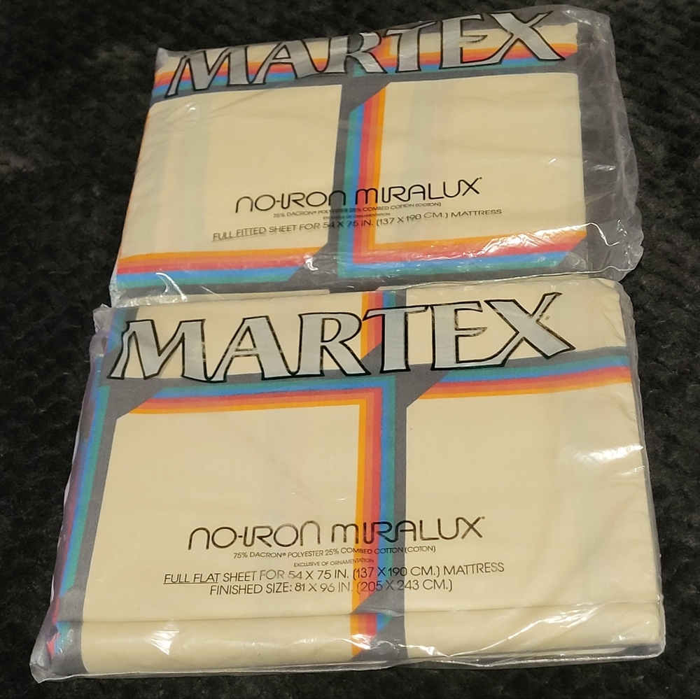 🌈 Full Sheets Set Vintage 70s Rainbow Geometric Print In Package